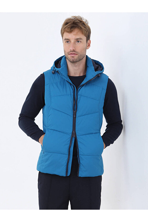 Saks Regular Fit Kapüşonlu Casual Dokuma Spor Yelek - 4