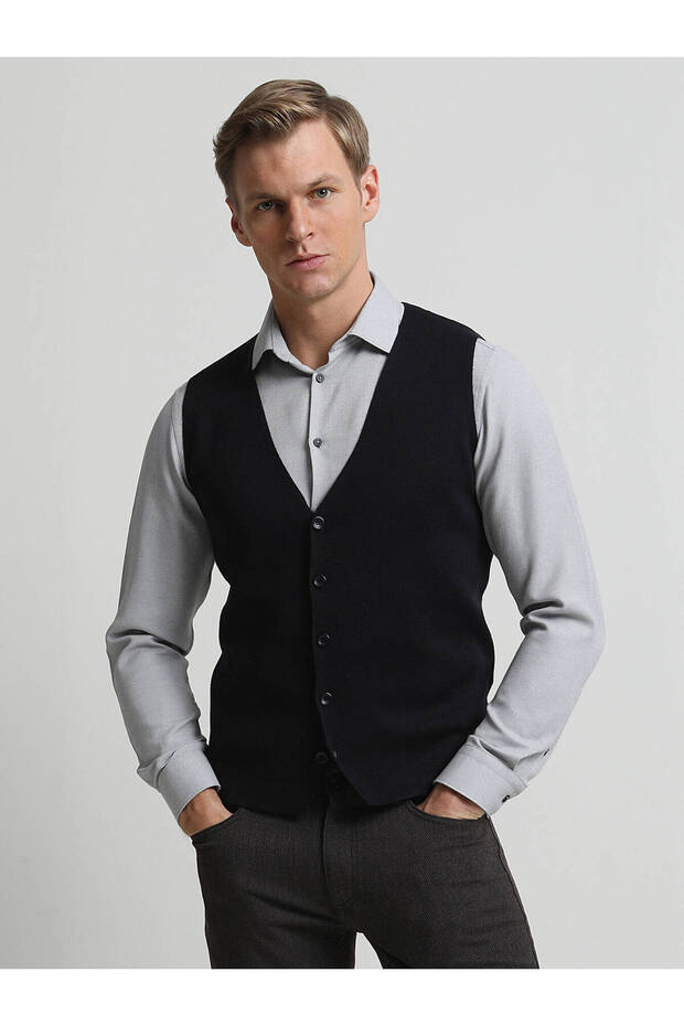 Lacivert Regular Fit Casual Örme Triko Yelek - 1