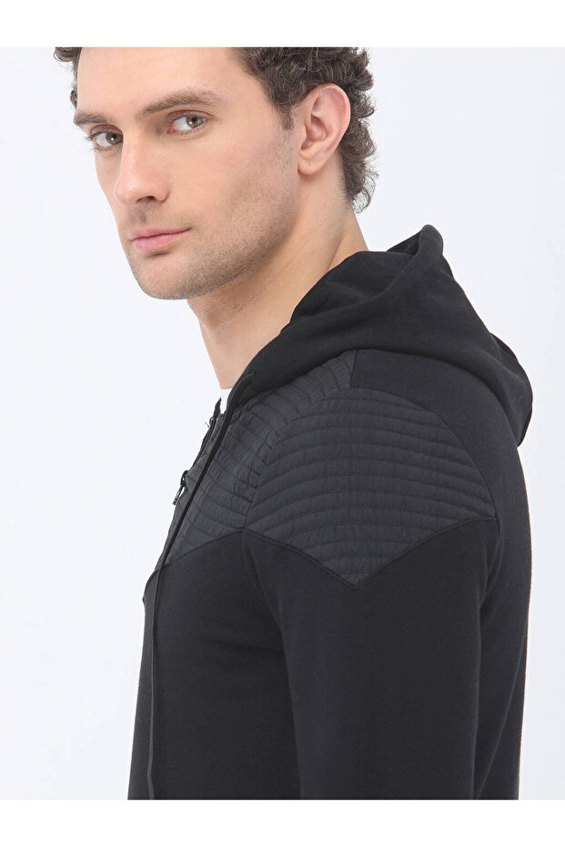 Siyah Kapüşonlu Sweatshırt - 5