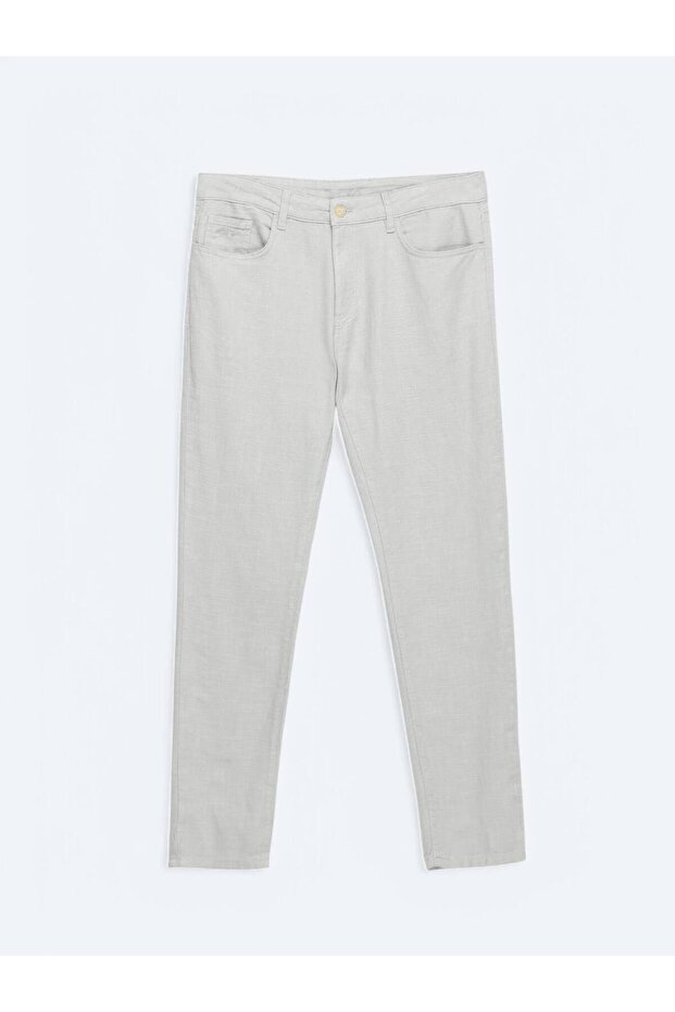 Gri Dokuma Regular Fit Casual Pamuk Karışımlı Pantolon - 5