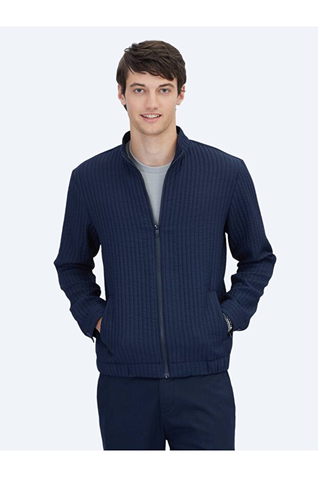 Lacivert Regular Fit Casual Dokuma Mont - 1