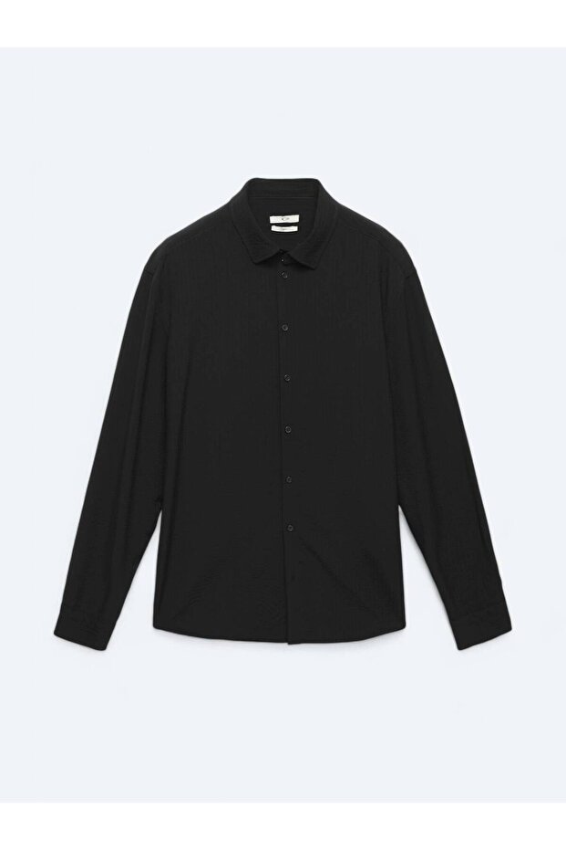 Siyah Regular Fit Dokuma Casual Gömlek - 6