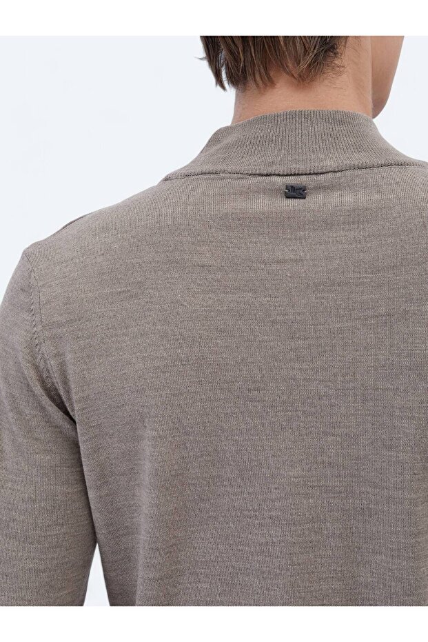 Vizon Yarım Balıkçı Yaka Düz Örgü Yün Karışımlı Triko Kazak - 5