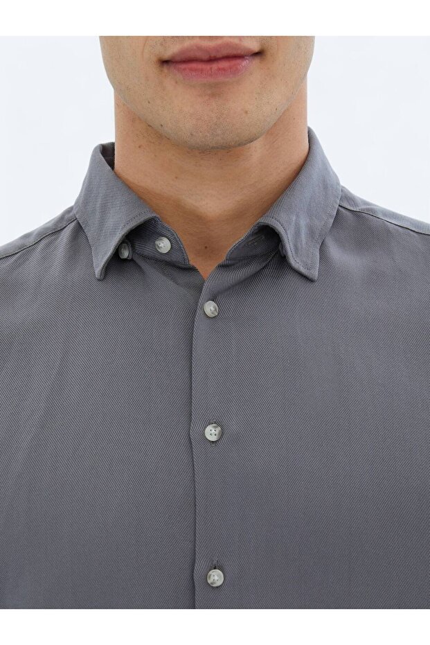 Gri Fitilli Regular Fit Dokuma Casual Gömlek - 4
