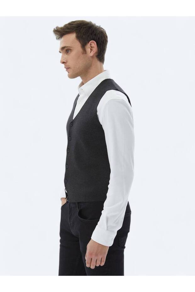 Antrasit Regular Fit Casual Örme Triko Yelek - 4