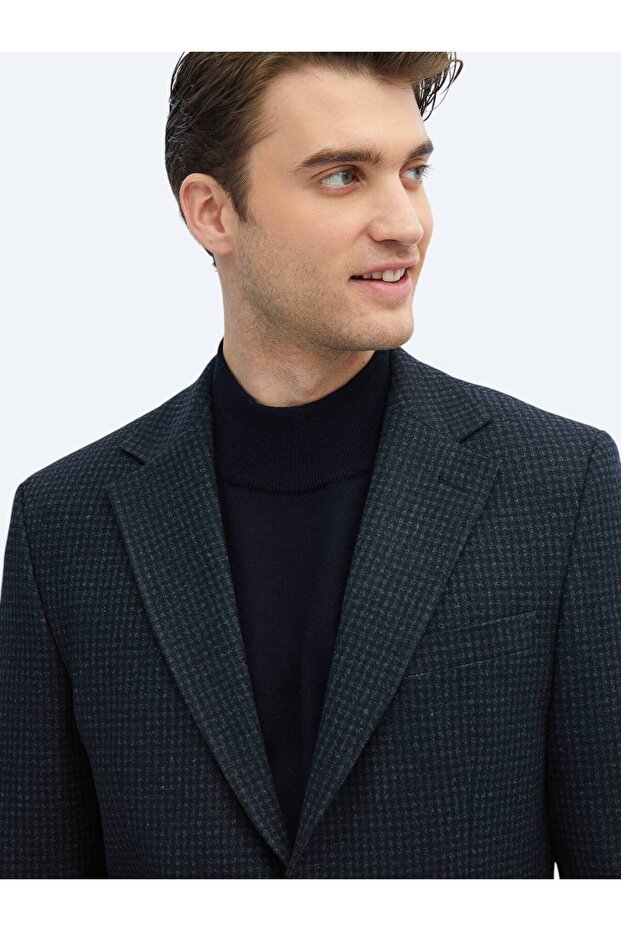 Lacivert Desenli Modern Fit Örme Ceket - 3