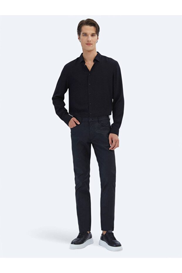 Siyah Regular Fit Dokuma Klasik Gömlek - 2