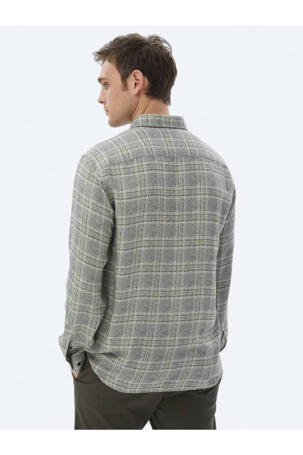 Bej Kareli Regular Fit Dokuma Casual Gömlek - 7