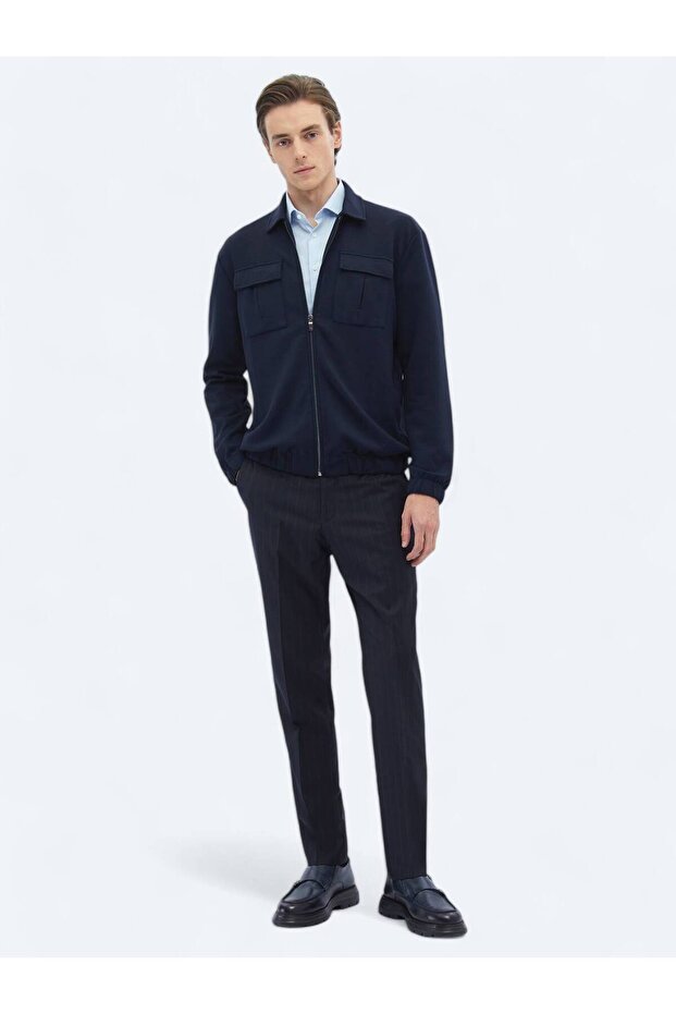 Lacivert Düz Regular Fit Overshırt - 2