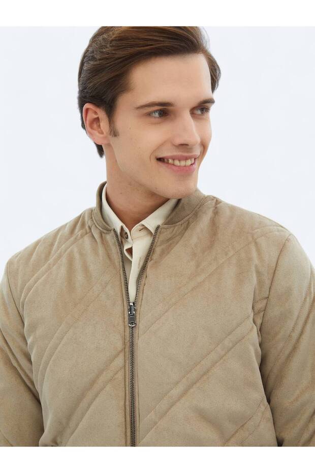 Bej Regular Fit Dik Yaka Casual Dokuma Mont - 4