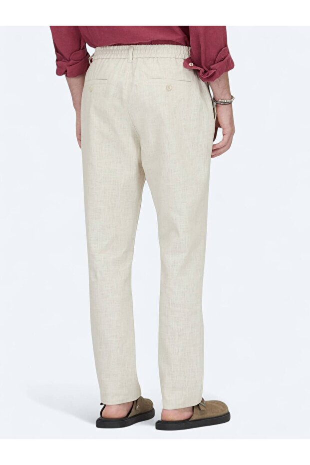 Ekru Dokuma Jogging Fit Casual Pamuk Karışımlı Pantolon - 4