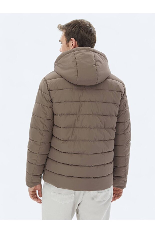 Bej Regular Fit Kapüşonlu Casual Dokuma Mont - 7