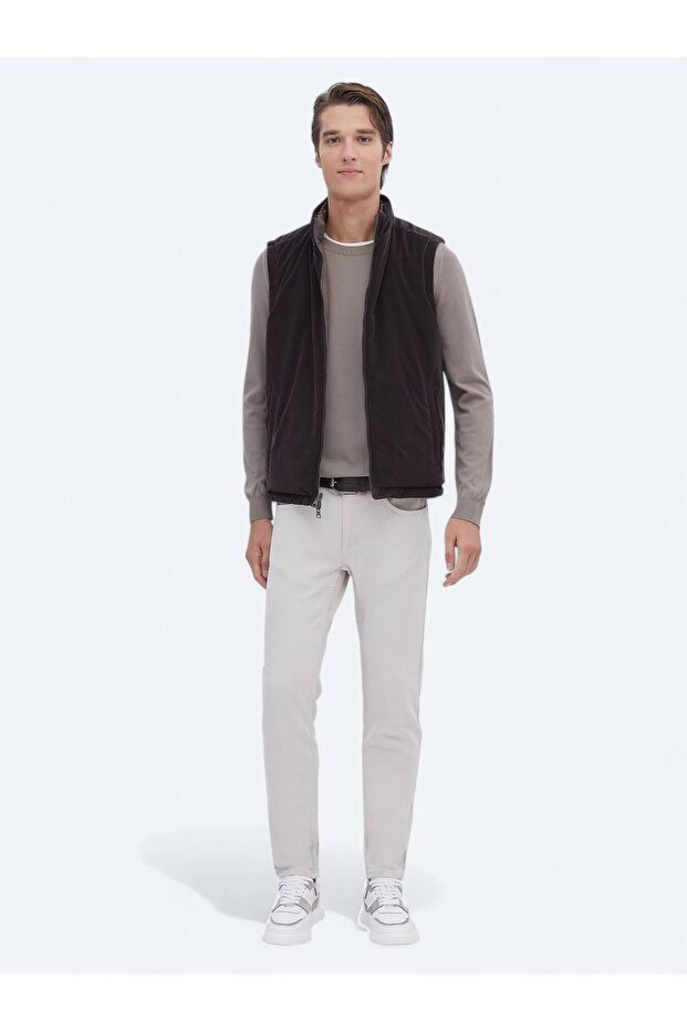 Koyu Vizon Regular Fit Gizli Kapüşon Casual Dokuma Spor Yelek - 4