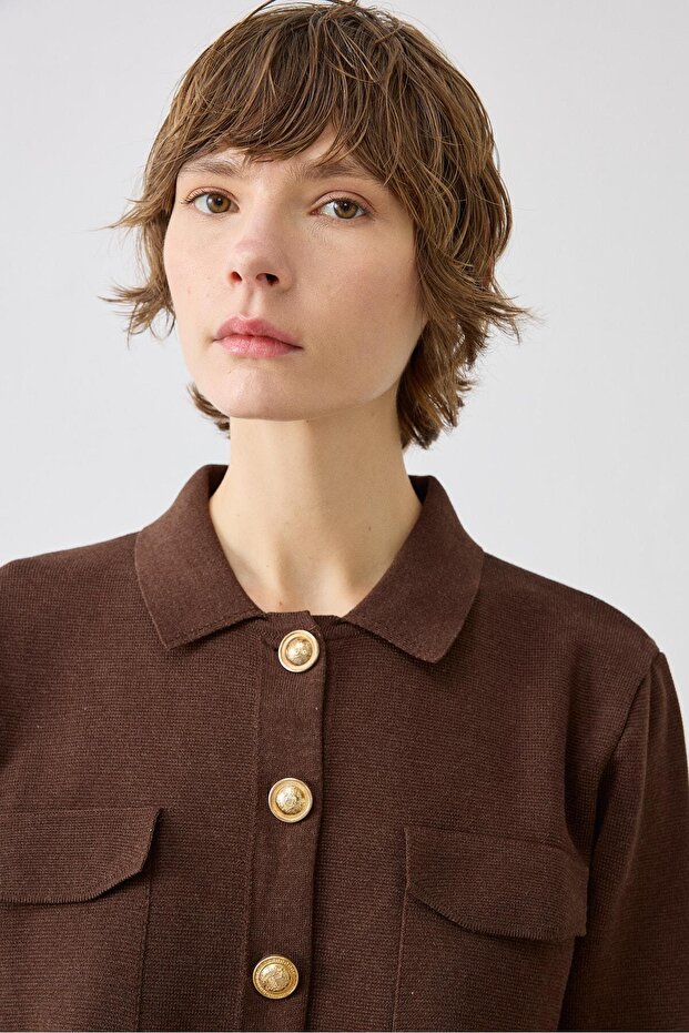 CELİNE ÇELİK ÖRME TRİKO HIRKA KAHVE - 3