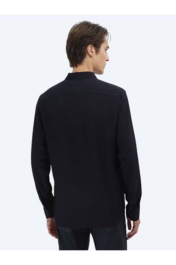 Siyah Regular Fit Dokuma Klasik Gömlek - 7