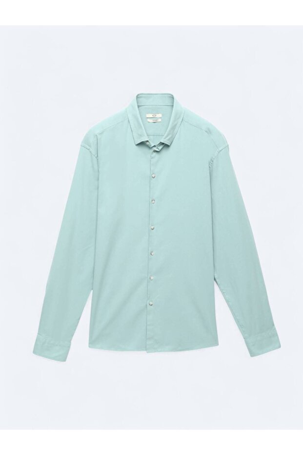 Mint Düz Regular Fit Dokuma Casual Pamuk Karışımlı Gömlek - 7