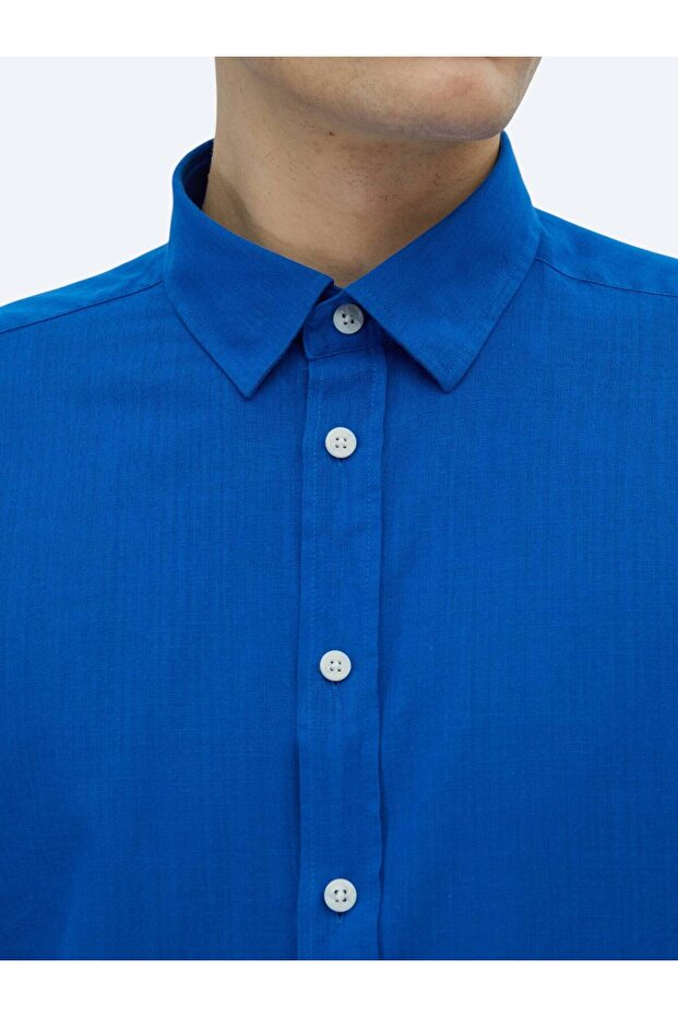 Saks Düz Regular Fit Dokuma Casual %100 Pamuk Gömlek - 4