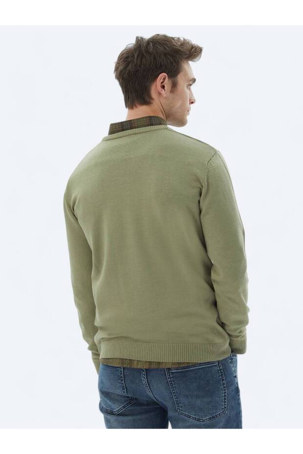 Açık Yeşil Bisiklet Yaka Jakarlı Yün Karışımlı Triko Kazak - 5