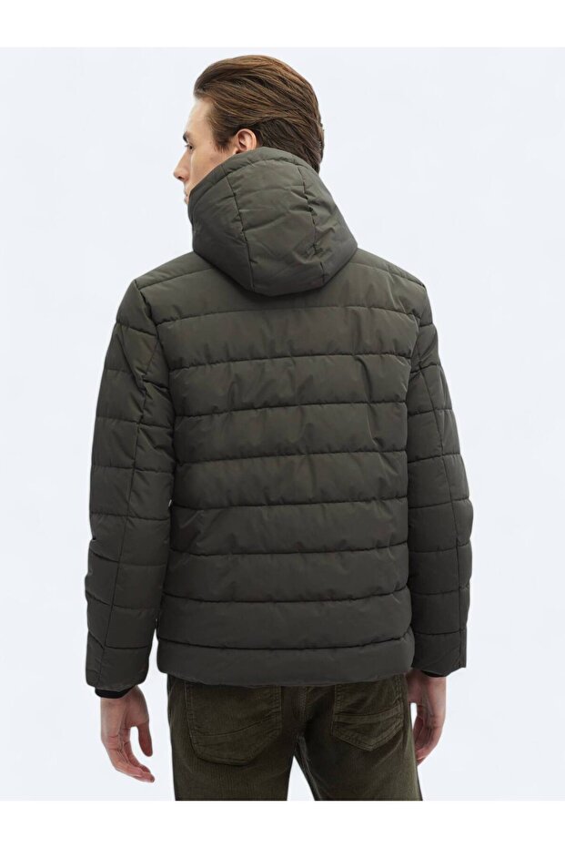 Haki Regular Fit Kapüşonlu Casual Dokuma Mont - 7