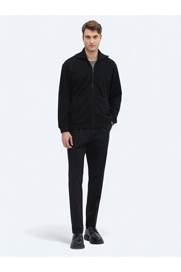 Siyah Dik Yaka Sweatshırt - 2