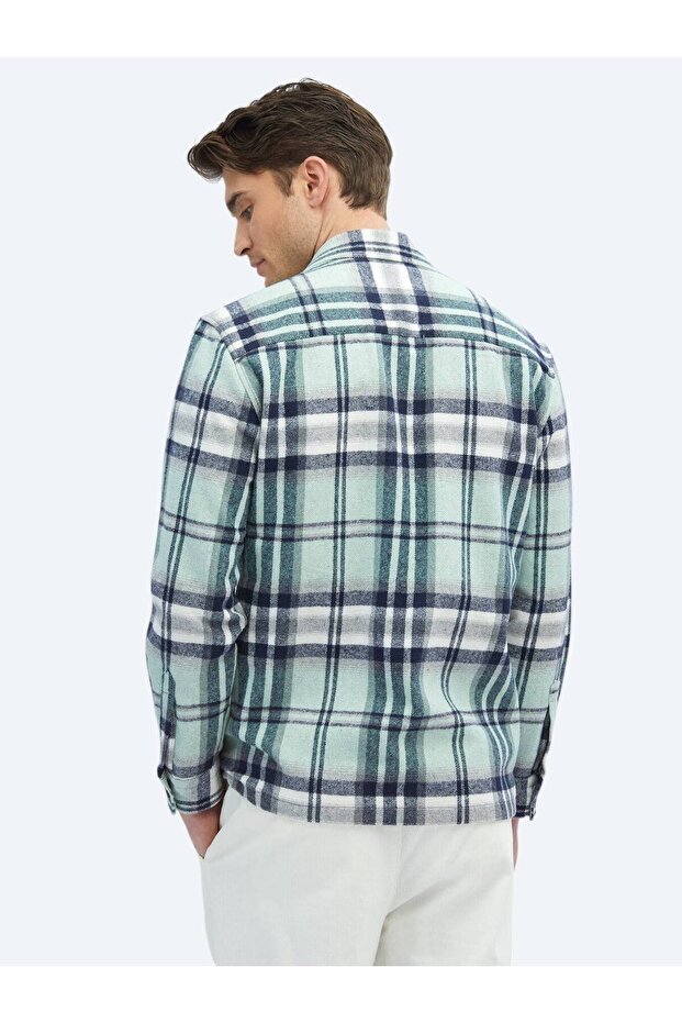 Mint Kareli Regular Fit Dokuma Yün Karışımlı Overshırt - 5