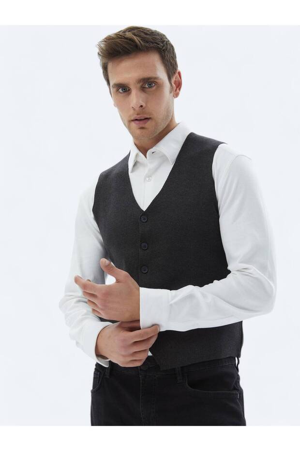 Antrasit Regular Fit Casual Örme Triko Yelek - 3