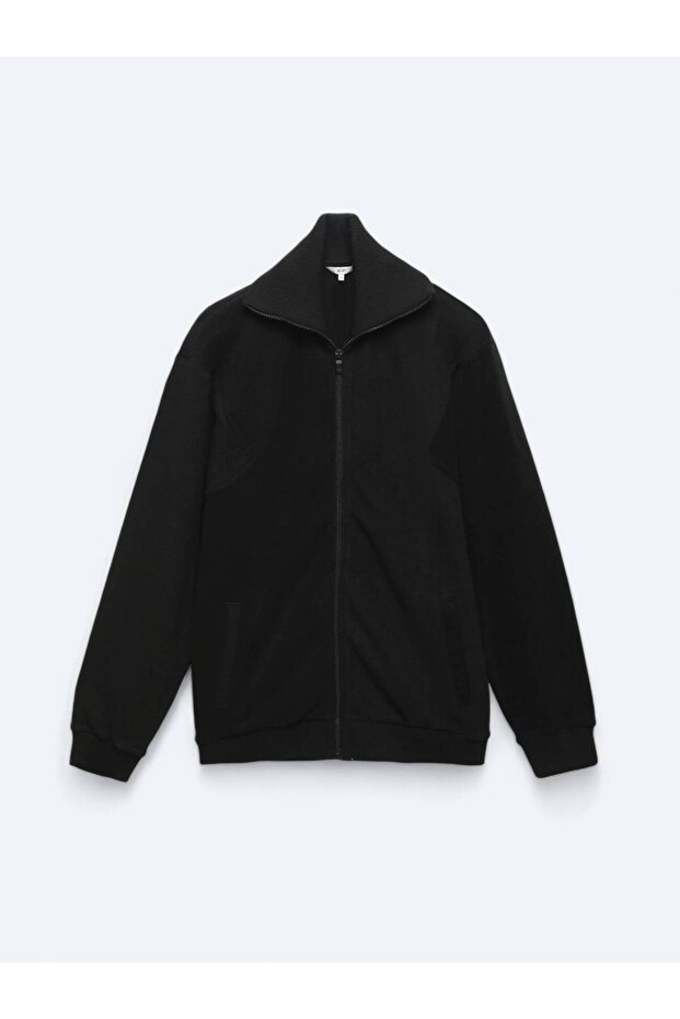 Siyah Dik Yaka Sweatshırt - 8