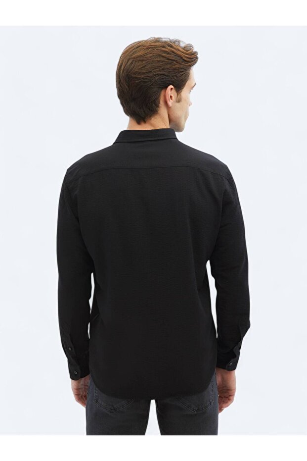 Siyah Regular Fit Dokuma Casual Gömlek - 5