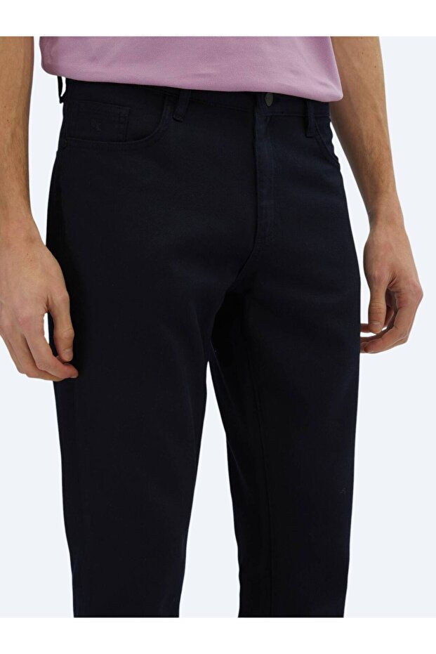 Lacivert Düz Dokuma Regular Fit Casual Pamuk Karışımlı Pantolon - 3