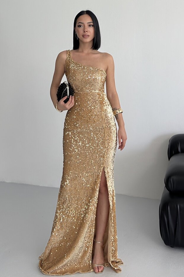 Trend Velvet Sequined Dress Gold