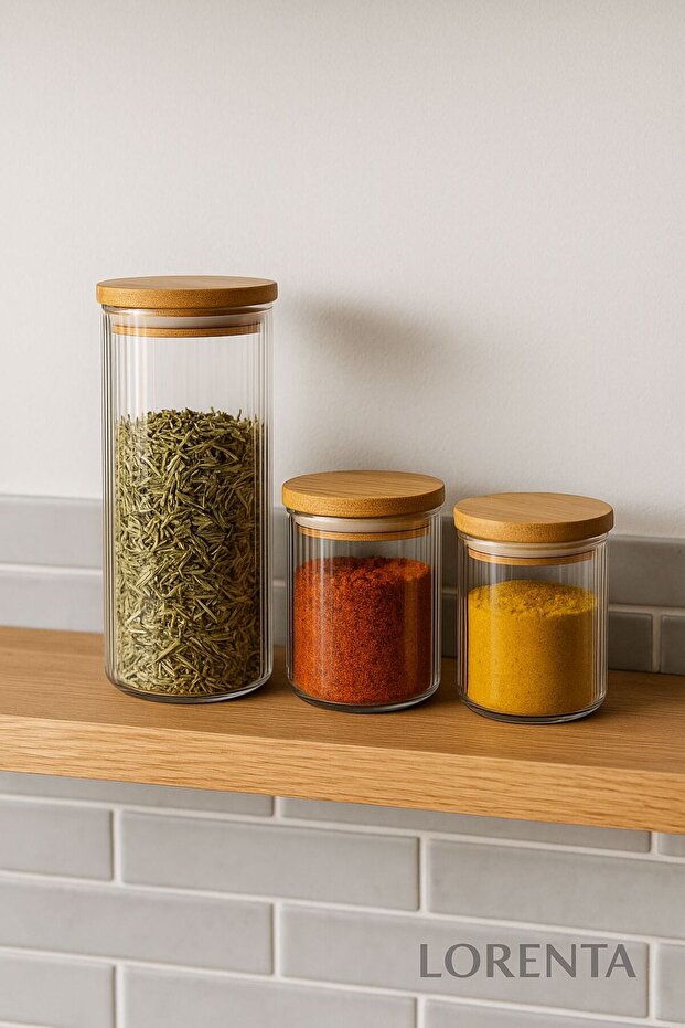 Glass Jar Set with Bamboo Lids – 3-Piece Storage Container and Kitchen Organizer - Legume Jar
