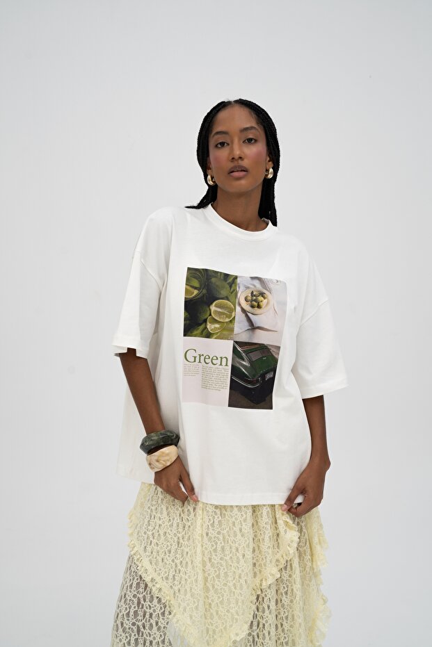 Lime Oversize Beyaz T-Shirt - 3
