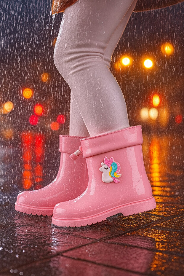 kız çocuk yağmur botu w10253 bimbi unicorno , kaymaz taban - 1