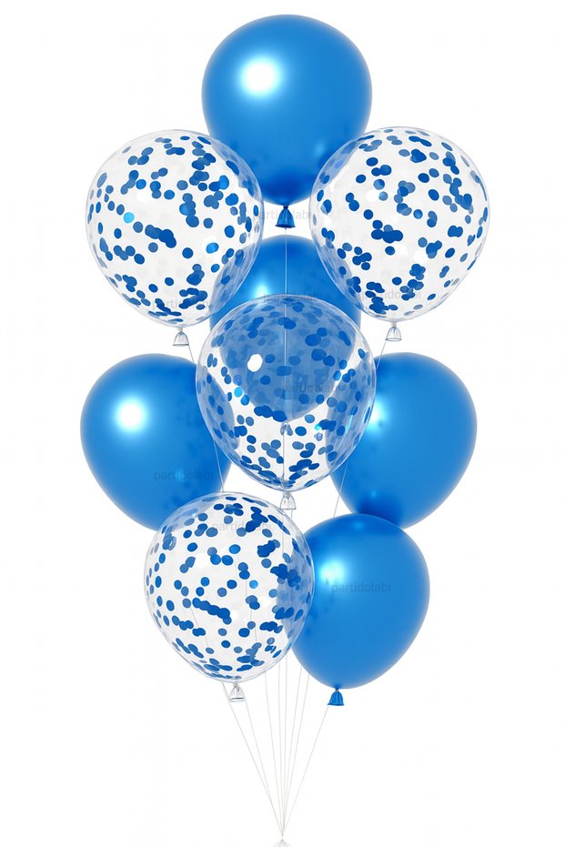 20 Blue Confetti Balloon Set (10 Metallic Blue Balloons, 10 Transparent Balloons, 10g Silver Balloon Confetti)