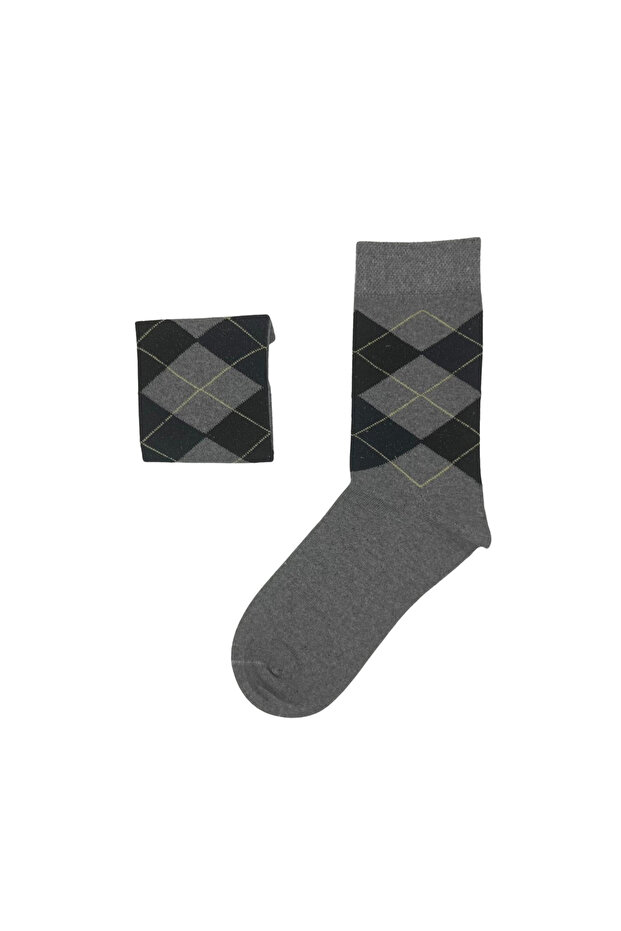 Gray Baklava Patterned Classic Socks - 1