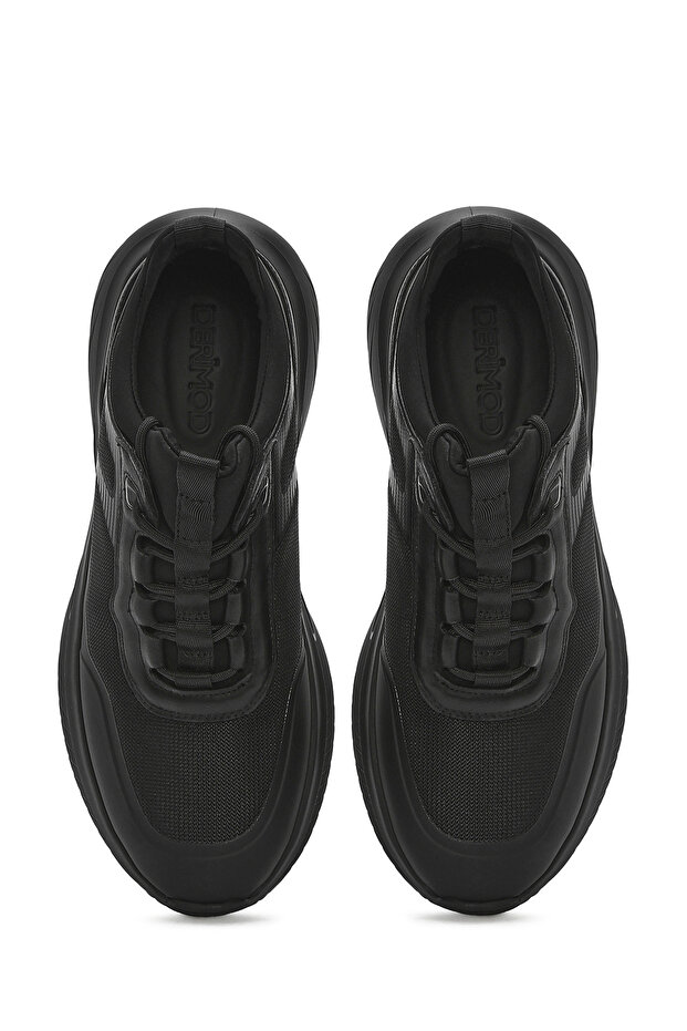 Erkek Siyah Kalın Tabanlı Bağcıklı Kumaş Sneaker 25SFD695414 - 7