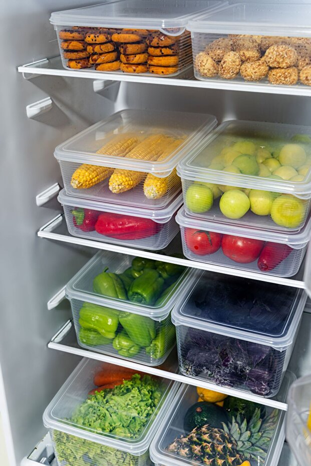 2 Pieces 6Lt + 3 Pieces 3.5Lt Mega Leak-Proof Crisper Storage Container Set - 7