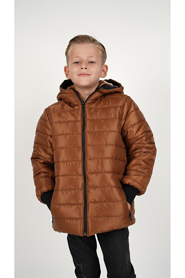 Boy's Water and Windproof Fur Lined Hooded Coat