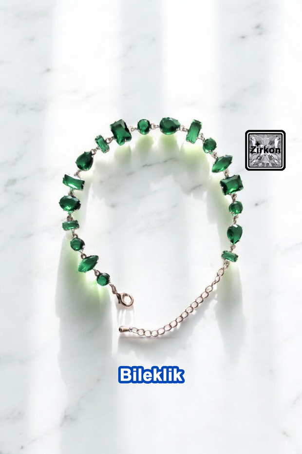 Zircon Stone Steel Bracelet - Green Silver