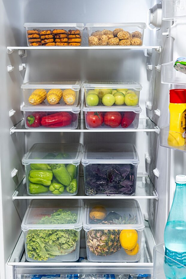 2 Pieces 6Lt + 3 Pieces 3.5Lt Mega Leak-Proof Crisper Storage Container Set - 5