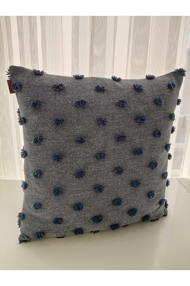 Tufting Linen Polka Dot Decorative Throw Pillow Case (Color Navy Blue)