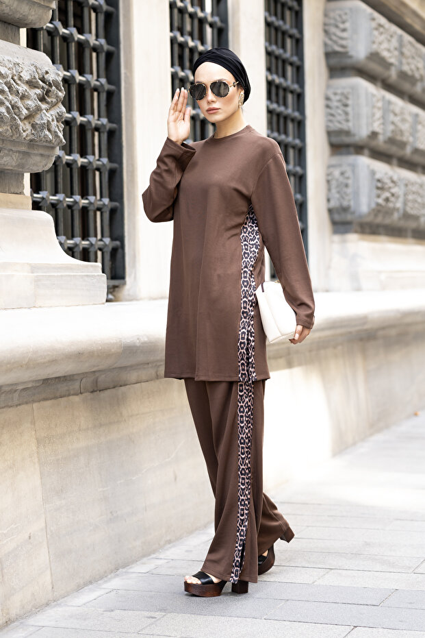 Leopard Garnili Double Face Cotton Lycra Double-Sided Tracksuit Set