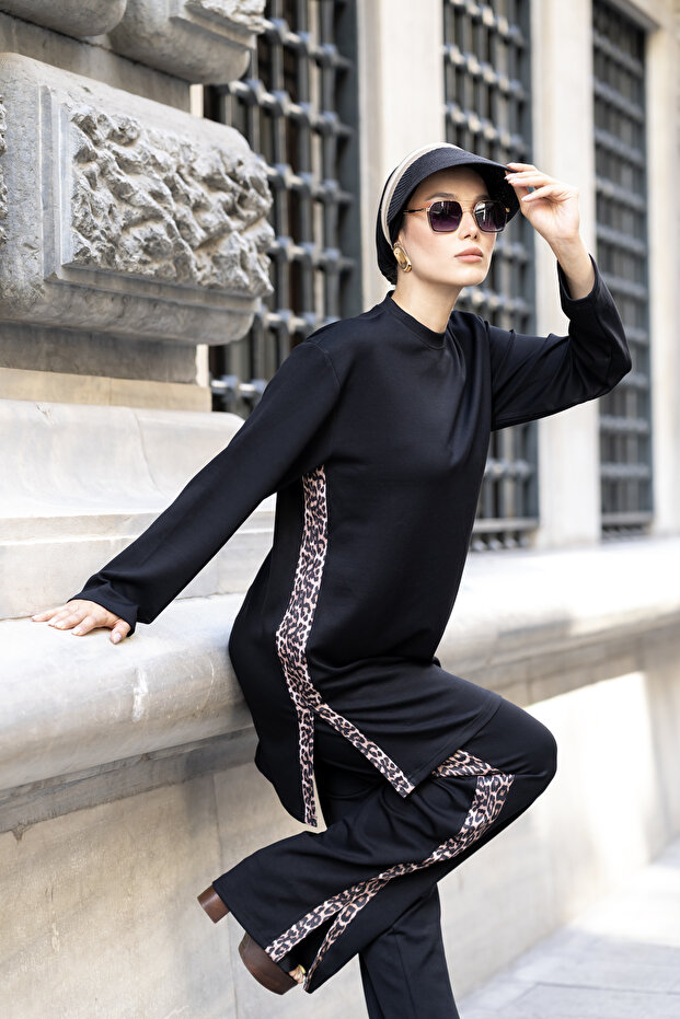 Leopard Garnili Double Face Cotton Lycra Double-Sided Tracksuit Set