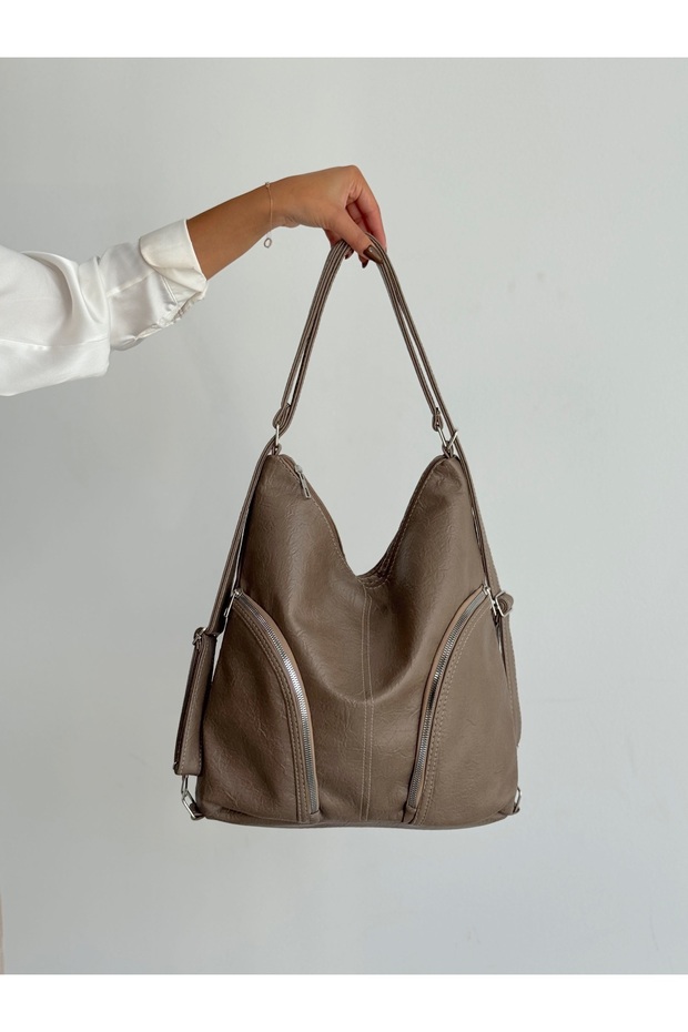 New Quality Soft Leather Simple and Stylish Multi-Section Large Size Backpack and Shoulder Bag - 4
