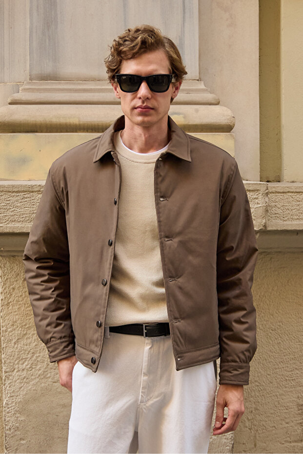 Men's Slim Fit Basic Coat Jacket Brown - 1