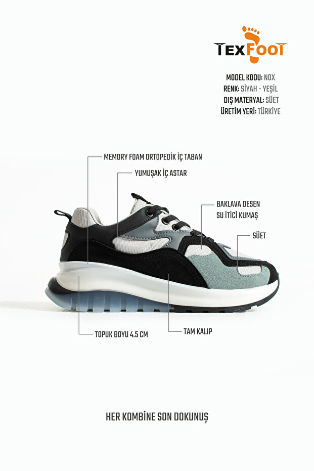 Nox Yüksek Taban Rahat Memory Foam Ortopedik İç Tabanlı Kadın Sneaker Spor Ayakkabı - 3