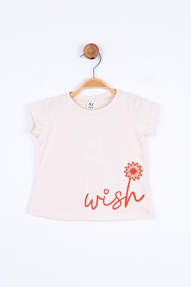 Baby Girl 9-36 Months Printed Short Sleeve T-Shirt 34633 Cream