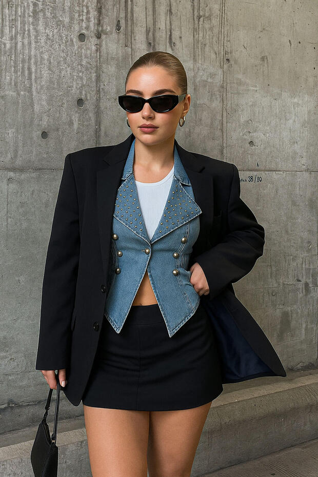 Women's Stoned Slim Fit Vest Oversize Sleeveless