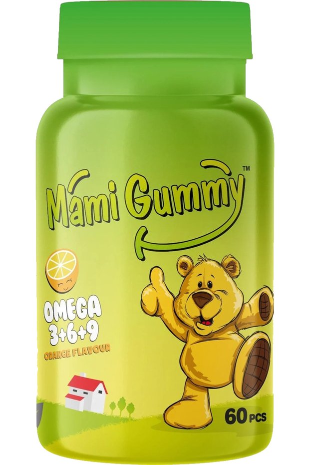 Mamigummy Kids Gummies Omega 3 6 9 60 Pieces Chewable Gummy Orange Flavored