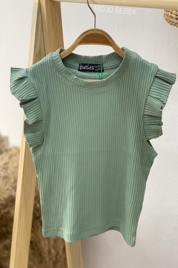 Girl's Ruffled Camisole Sleeve Detailed Blouse 3292 Mint